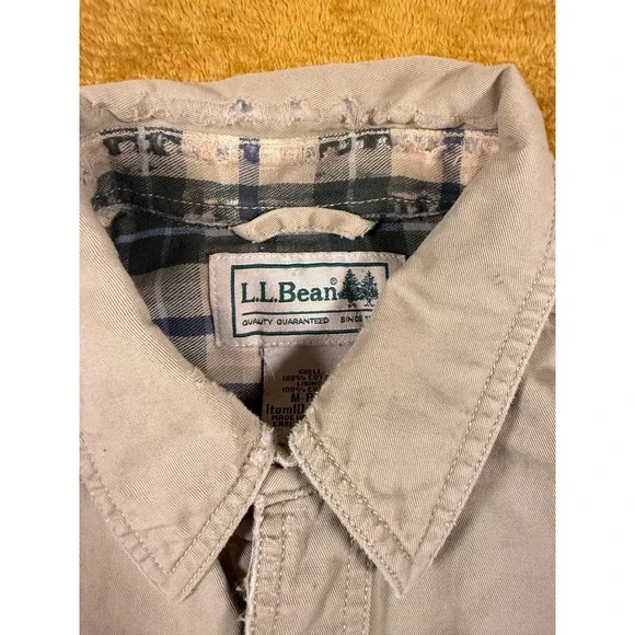 LL Bean Corduroy Shirt Jacket Men's M Plaid Flannel Lined Brown Chore Coat VTG - Picture 3 of 16